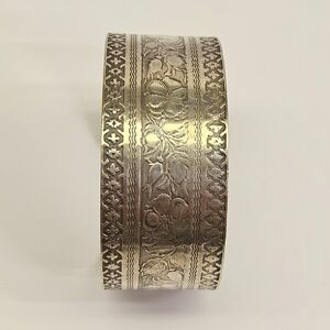 Silver Floral Stamped Cuff Bracelet